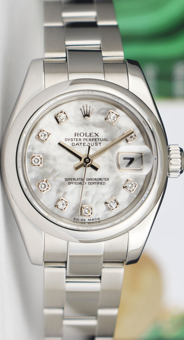 ROLEX Ladies Stainless Steel Datejust Mother of Pearl Diamond Oyster Band Model 179160