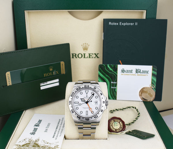 ROLEX 42mm Stainless Steel Explorer II White Dial with Box & Card & Tags Model 216570