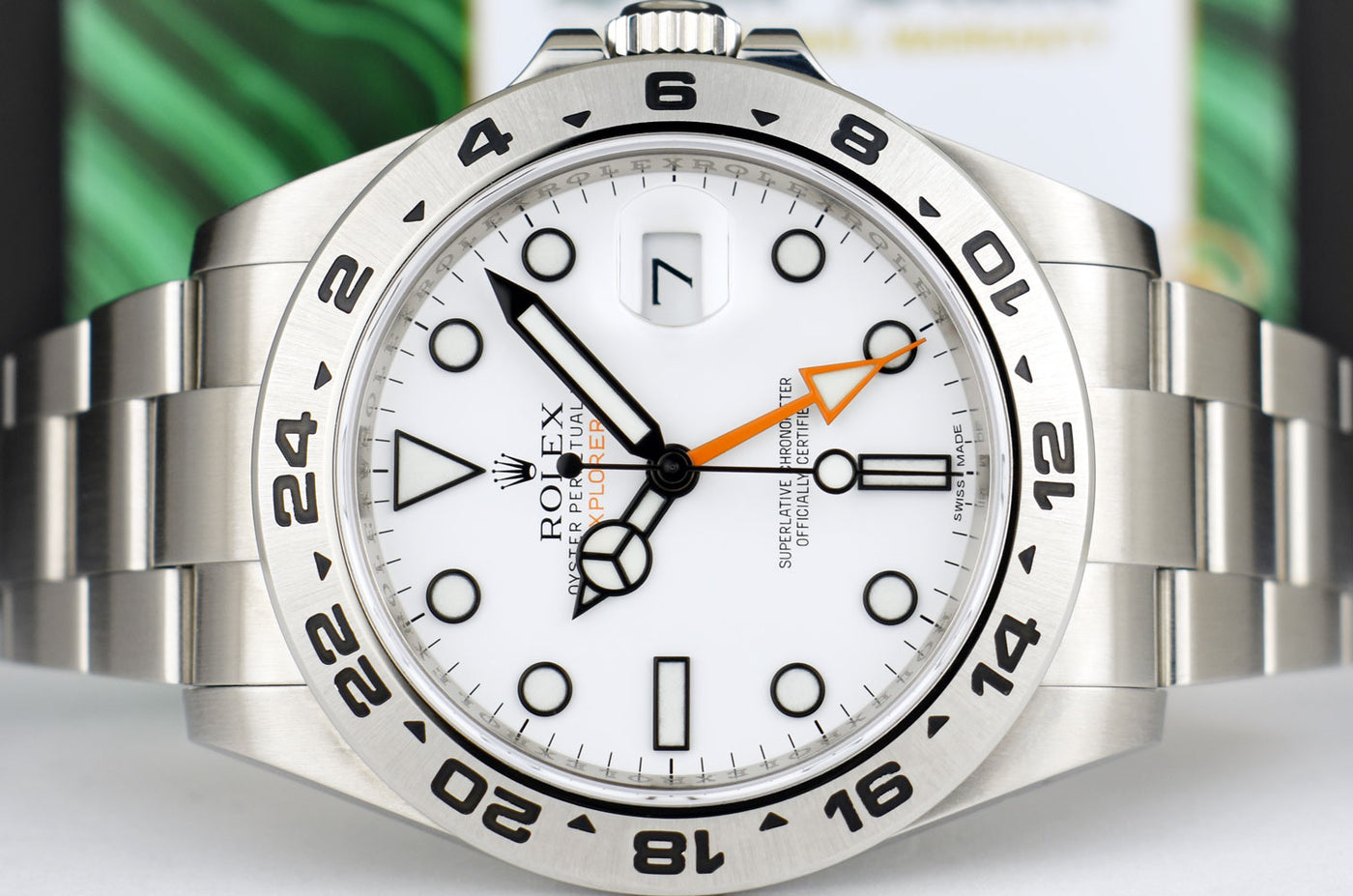 ROLEX 42mm Stainless Steel Explorer II White Dial with Box & Card