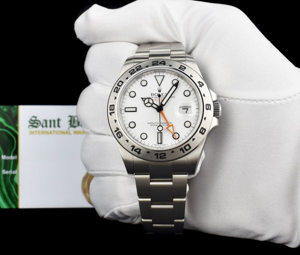 ROLEX 42mm Stainless Steel Explorer II White Dial with Box & Card & Tags Model 216570