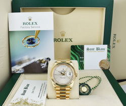 ROLEX 18kt Gold Day Date 40 President Silver Index Motif Model 228238*