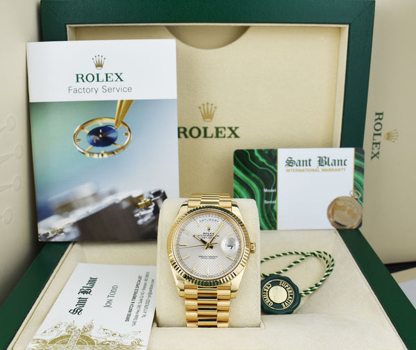 ROLEX 18kt Gold Day Date 40 President Silver Index Motif Model 228238*