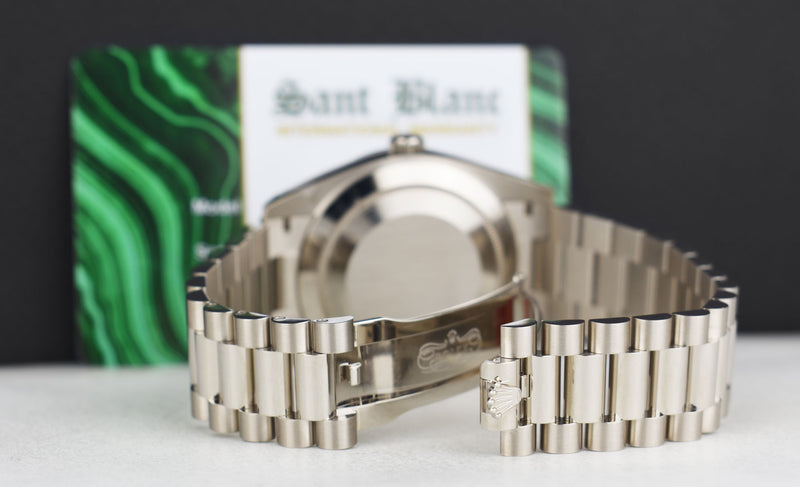 ROLEX White Gold Day Date President Green Roman Card & Tags Model 228239