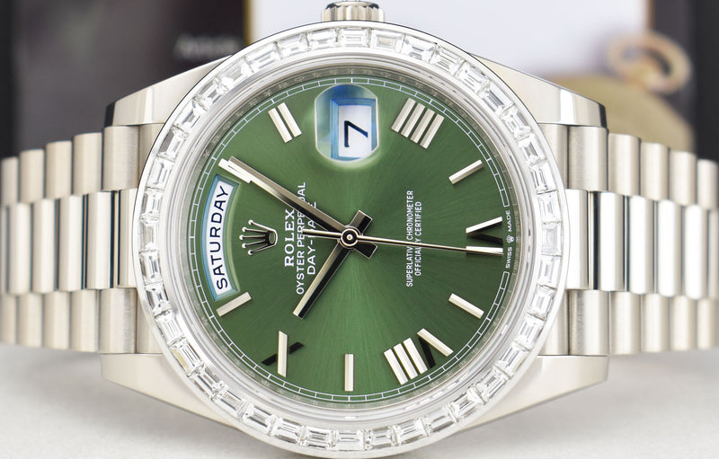 ROLEX White Gold Day Date 40 President Custom Diamond Bezel Model 228239