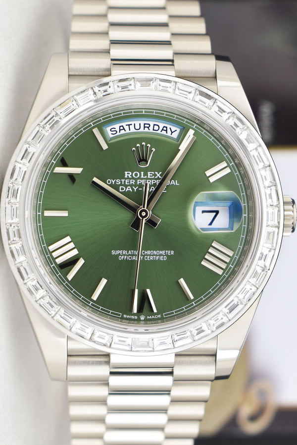 ROLEX White Gold Day Date 40 President Custom Diamond Bezel Model 228239