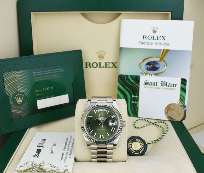 ROLEX White Gold Day Date 40 President Green Roman with Card Model 228239