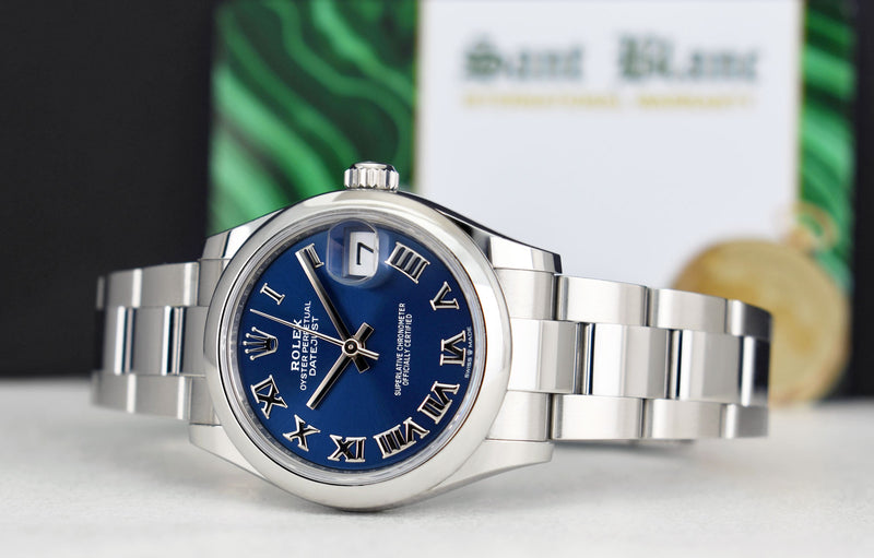 ROLEX MidSize Stainless Steel Datejust 31 Blue Roman 2023 with Card Model 278240