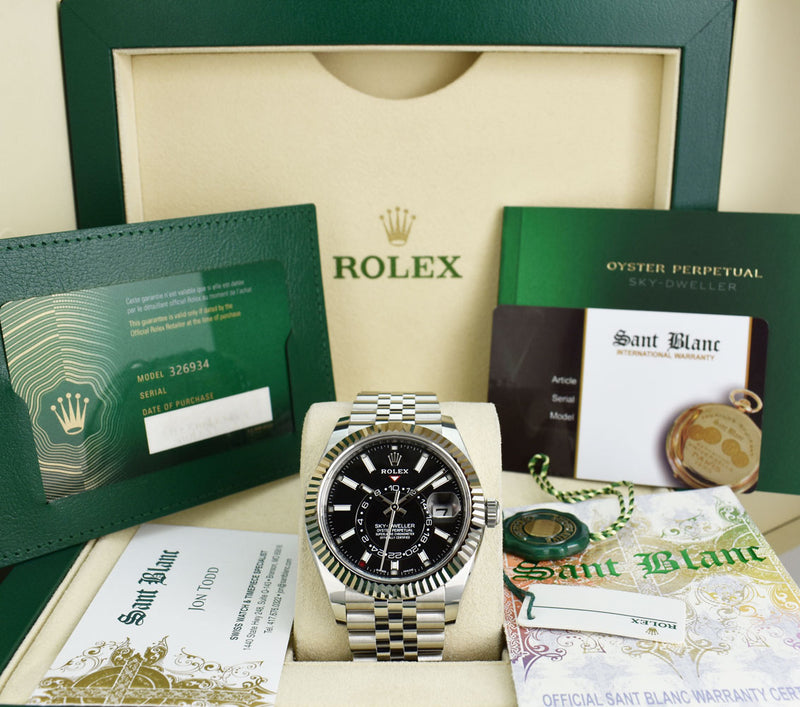 ROLEX 18kt White Gold & Stainless Steel Sky Dweller Black Dial Jubilee Model 326934