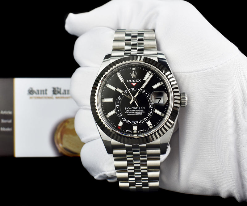 ROLEX 18kt White Gold & Stainless Steel Sky Dweller Black Dial Jubilee Model 326934