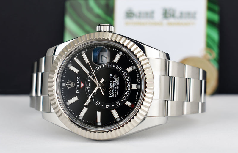 ROLEX 18kt White Gold & Stainless Steel Sky Dweller Black Dial w/ Card Model 326934