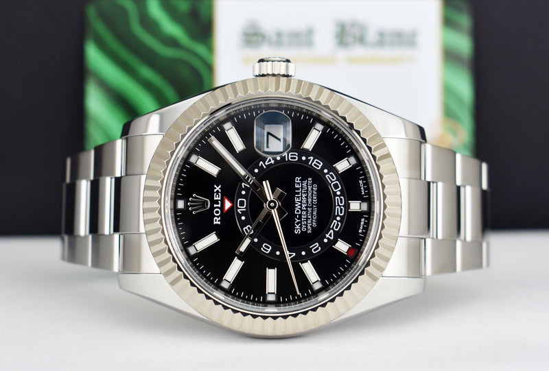 ROLEX 18kt White Gold & Stainless Steel Sky Dweller Black Dial w/ Card Model 326934