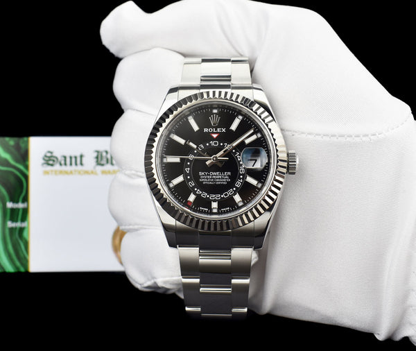 ROLEX 18kt White Gold & Stainless Steel Sky Dweller Black Dial w/ Card Model 326934