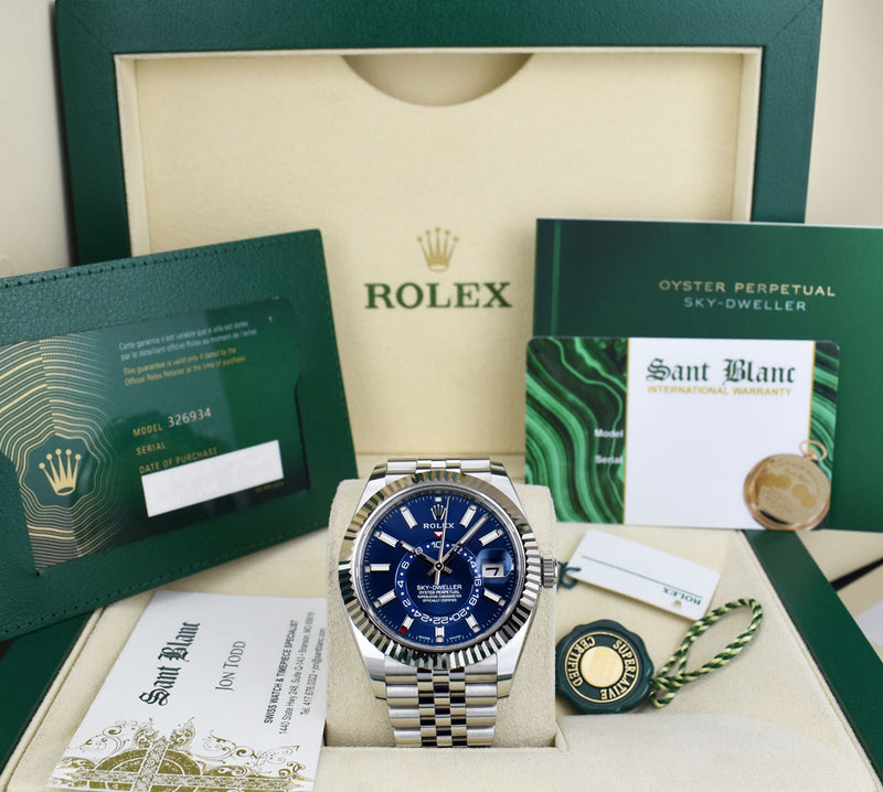 ROLEX 18kt White Gold & Stainless Steel Sky Dweller Blue Dial with Card Model 326934