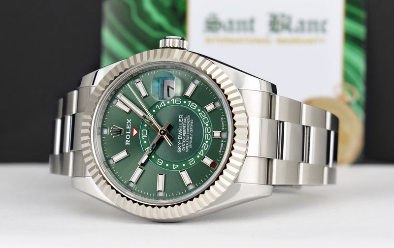 ROLEX 18kt White Gold & Stainless Steel Sky-Dweller Mint Green 2023 Card Model 336934