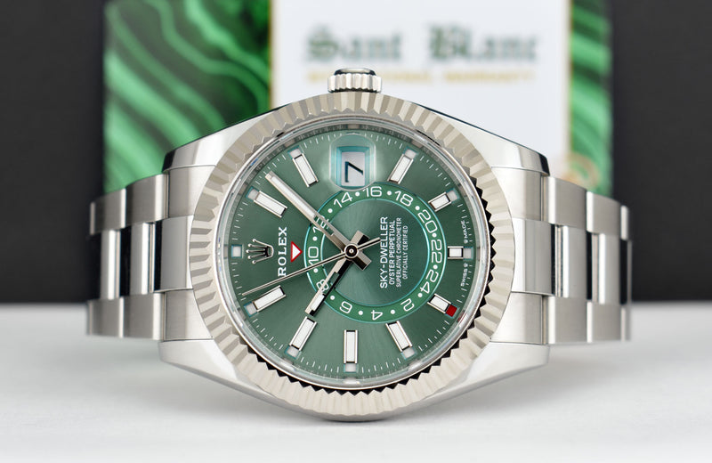 ROLEX 18kt White Gold & Stainless Steel Sky-Dweller Mint Green 2023 Card Model 336934