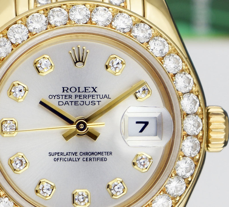 ROLEX 18kt Gold PearlMaster Masterpiece Silver Dial Diamond Band Model 80298