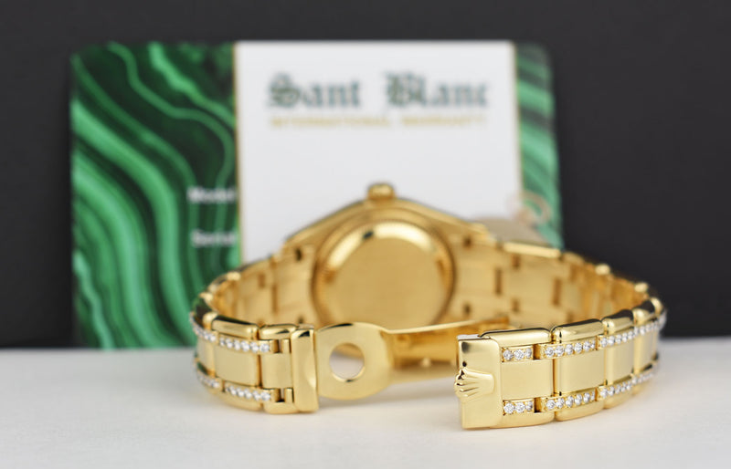 ROLEX 18kt Gold PearlMaster Masterpiece Silver Dial Diamond Band Model 80298