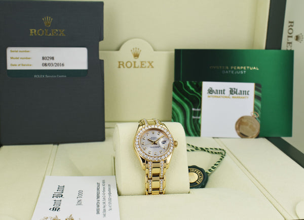 ROLEX 18kt Gold PearlMaster Masterpiece Silver Dial Diamond Band Model 80298