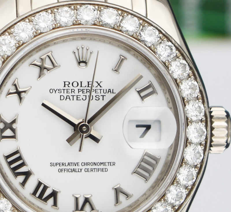 ROLEX Rehaut 29mm 18kt White Gold Masterpiece White Bold Roman Model 80299