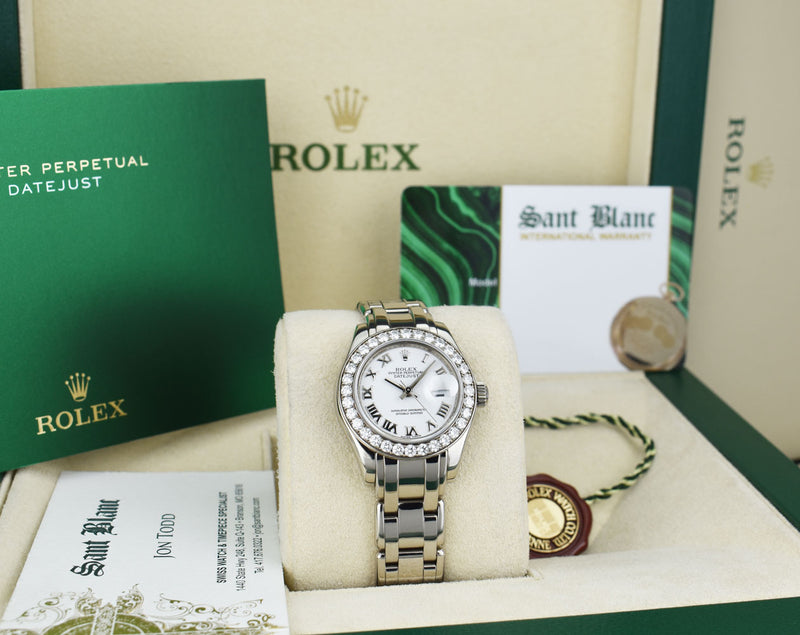 ROLEX Rehaut 29mm 18kt White Gold Masterpiece White Bold Roman Model 80299