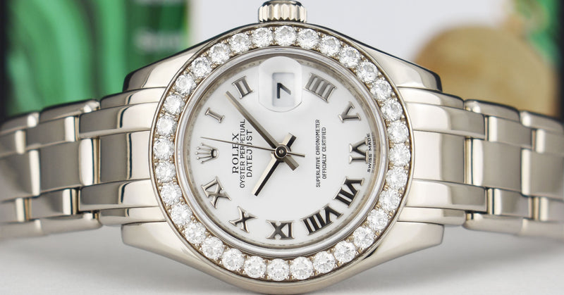 ROLEX Rehaut 29mm 18kt White Gold Masterpiece White Bold Roman Model 80299