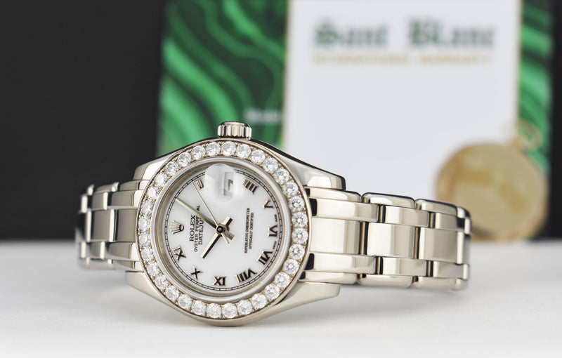 ROLEX Rehaut 29mm 18kt White Gold Masterpiece White Roman Dial Model 80299