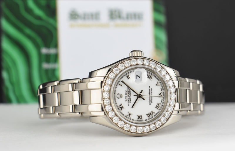 ROLEX Rehaut 29mm 18kt White Gold Masterpiece White Roman Dial Model 80299