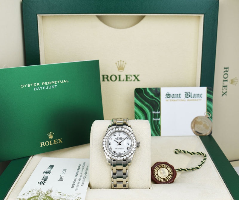 ROLEX Rehaut 29mm 18kt White Gold Masterpiece White Roman Dial Model 80299