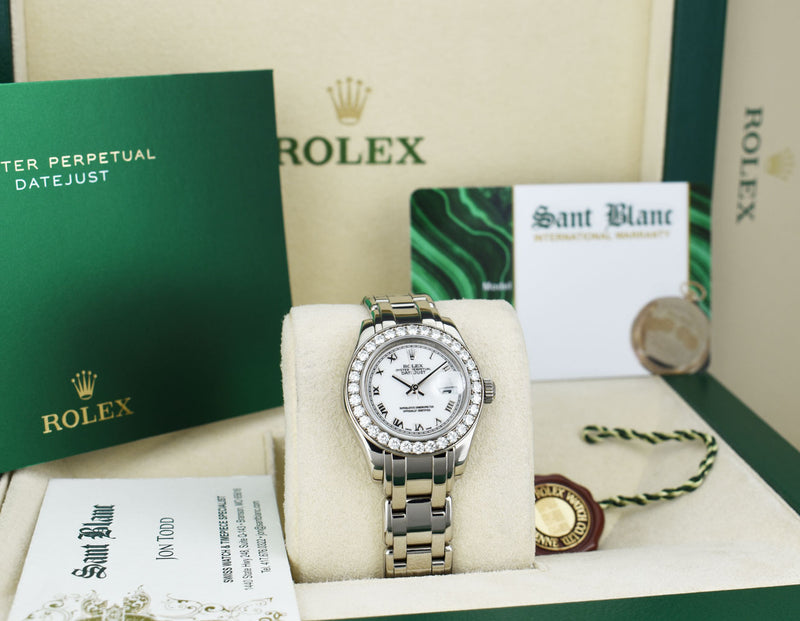 ROLEX Rehaut 29mm 18kt White Gold Masterpiece White Roman Dial Model 80299