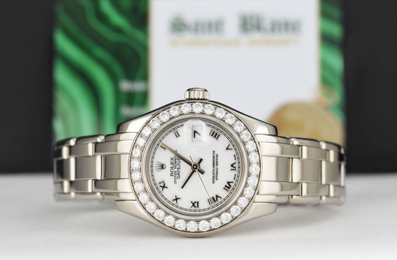 ROLEX Rehaut 29mm 18kt White Gold Masterpiece White Roman Dial Model 80299