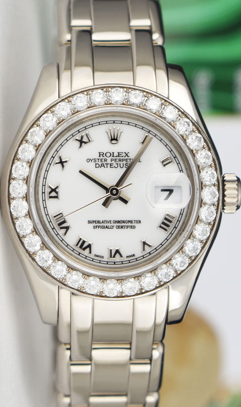 ROLEX Rehaut 29mm 18kt White Gold Masterpiece White Roman Dial Model 80299