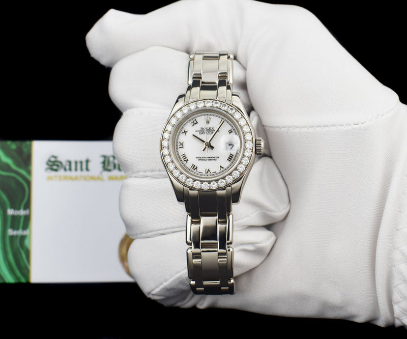 ROLEX Rehaut 29mm 18kt White Gold Masterpiece White Roman Dial Model 80299