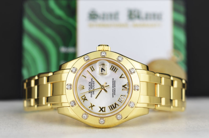 ROLEX 18kt Gold Pearlmaster Masterpiece Mother of Pearl Roman with Papers Model 80318