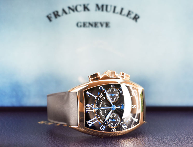 FRANCK MULLER 18kt Rose Gold 8080 CC AT Mariner Black Dial Blue Hands BOX & PAPERS