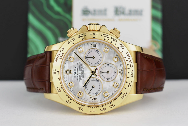 ROLEX 18kt Gold Daytona Pearl Diamond MOP Dial 2023 Service Card Model 16518