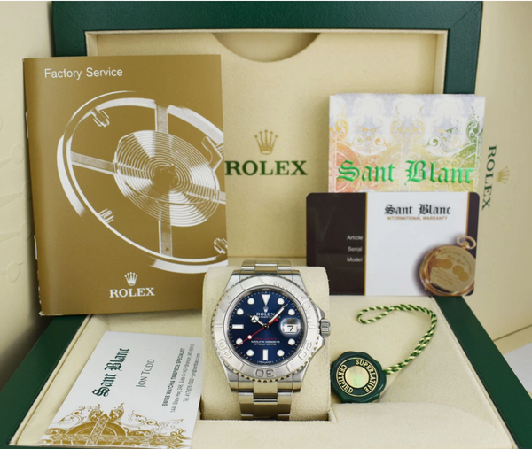 ROLEX Mens 40mm Platinum & Stainless Steel YachtMaster Blue Dial Model 116622