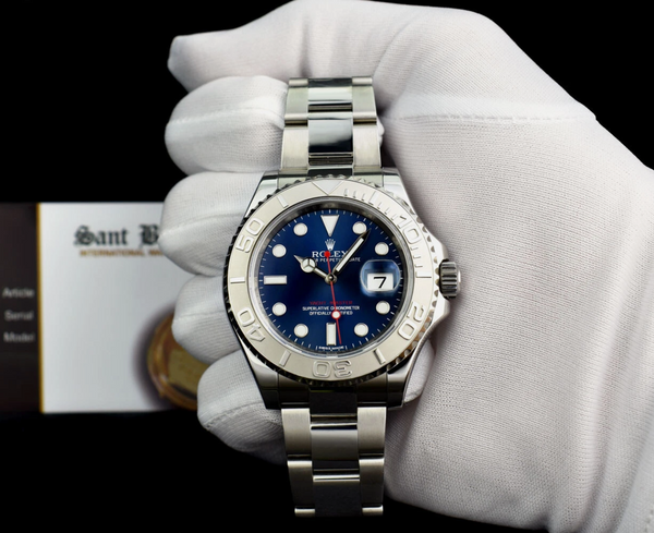 ROLEX Mens 40mm Platinum & Stainless Steel YachtMaster Blue Dial Model 116622