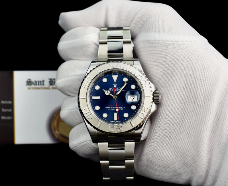 ROLEX Mens 40mm Platinum & Stainless Steel YachtMaster Blue Dial Model 116622