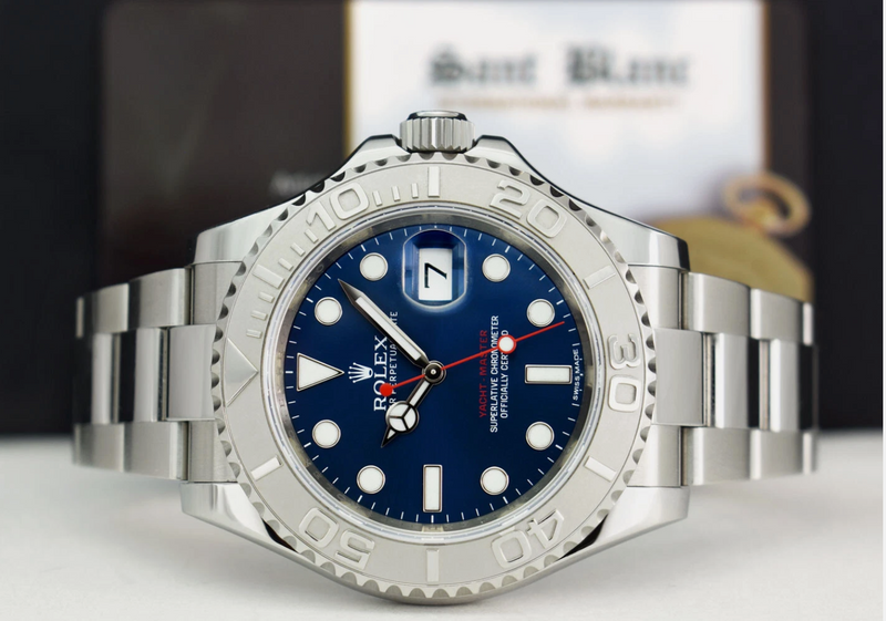 ROLEX Mens 40mm Platinum & Stainless Steel YachtMaster Blue Dial Model 116622