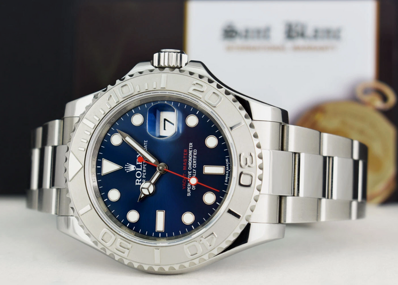 ROLEX Mens 40mm Platinum & Stainless Steel YachtMaster Blue Dial Model 116622