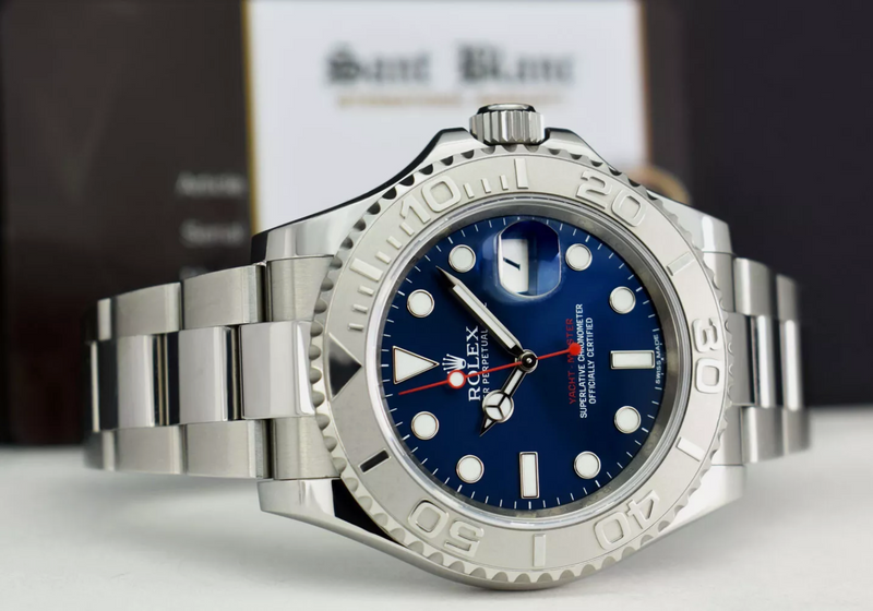 ROLEX Mens 40mm Platinum & Stainless Steel YachtMaster Blue Dial Model 116622