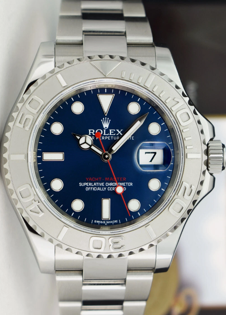 ROLEX Mens 40mm Platinum & Stainless Steel YachtMaster Blue Dial Model 116622