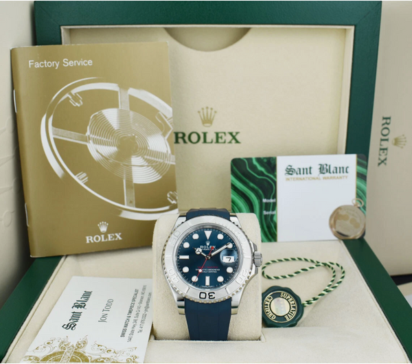 ROLEX 40mm Platinum & Stainless Steel YachtMaster Blue Dial on Blue Rubber B Model 116622