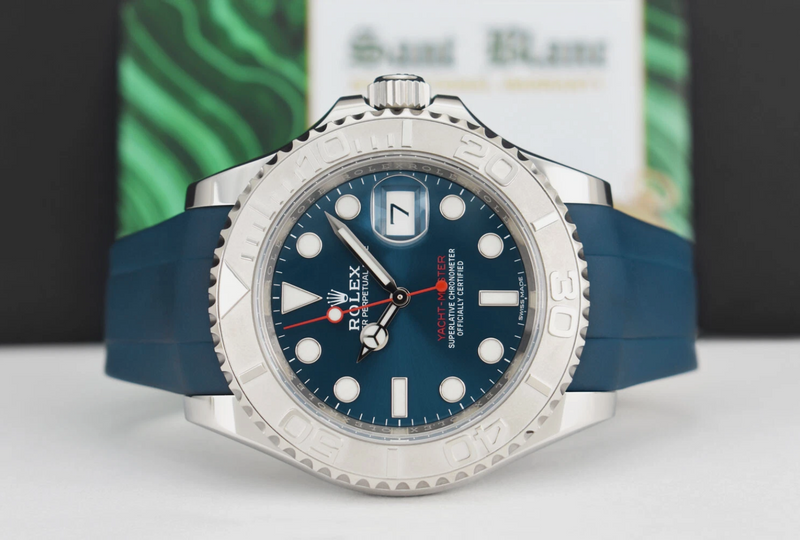 ROLEX 40mm Platinum & Stainless Steel YachtMaster Blue Dial on Blue Rubber B Model 116622