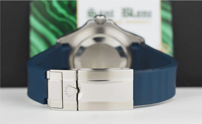 ROLEX 40mm Platinum & Stainless Steel YachtMaster Blue Dial on Blue Rubber B Model 116622