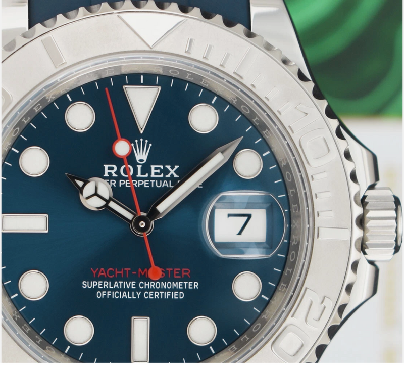 ROLEX 40mm Platinum & Stainless Steel YachtMaster Blue Dial on Blue Rubber B Model 116622