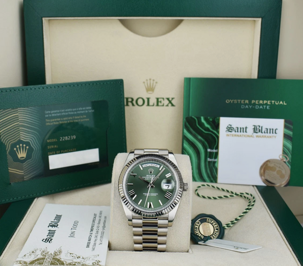 ROLEX White Gold Day Date President Green Roman Dial Model 228239