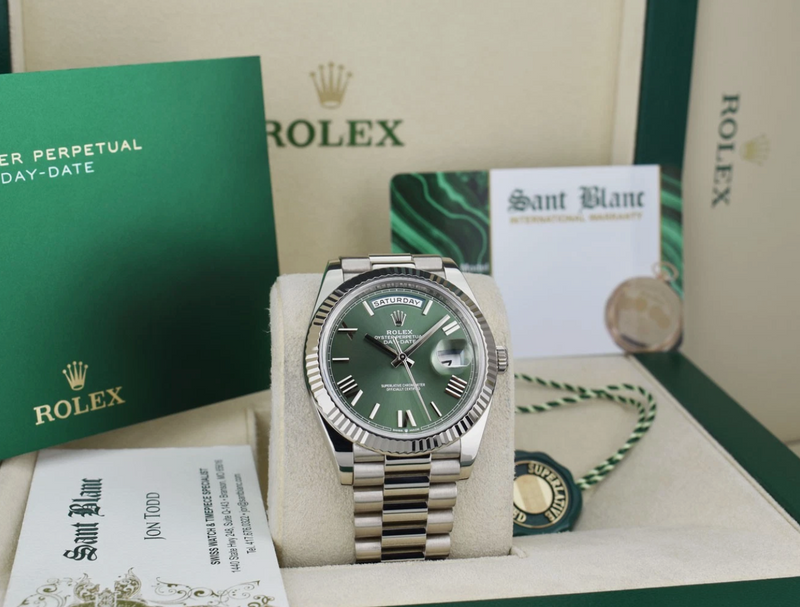 ROLEX White Gold Day Date President Green Roman Dial Model 228239