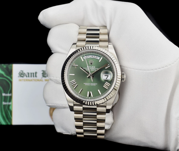 ROLEX White Gold Day Date President Green Roman Dial Model 228239