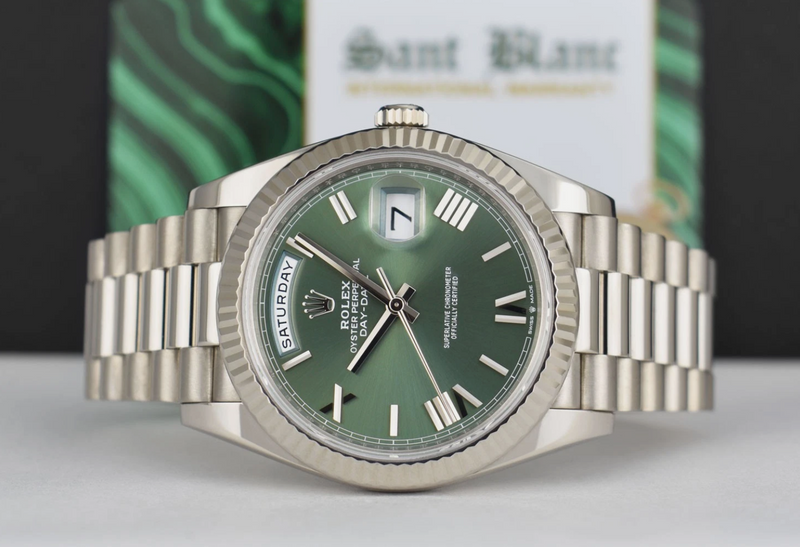 ROLEX White Gold Day Date President Green Roman Dial Model 228239